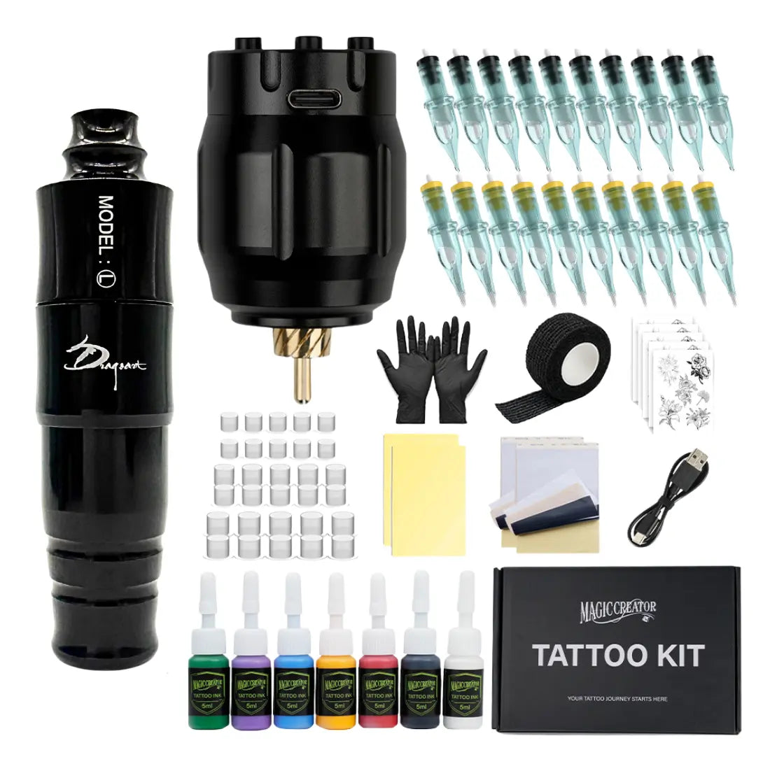 Kit Máquina Para Tatuar Principiante Dragoart Mcw-1 Completo