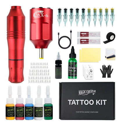 Kit Magic Creator Máquina Para Tatuar Dc Principiante Rojo